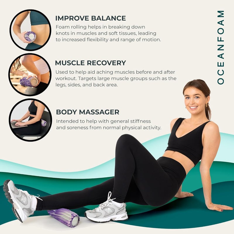 Oceanfoam Ripple Travel Foam Roller (11" x 3.35") Firm Mini Foam Roller for Physical Therapy, Deep Tissue Massage, Back Pain - High Density, Ergonomic Wave Textured - Yoga, Exercise (Purple Marbled) - Image 5